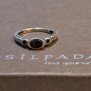 SILPADA Sterling Silver 925 Black Zircon Stackable Scroll Filigree Ring‎ S187